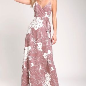 Lulus Always Mine Mauve and White Floral Print Wrap Maxi Dress Size Small